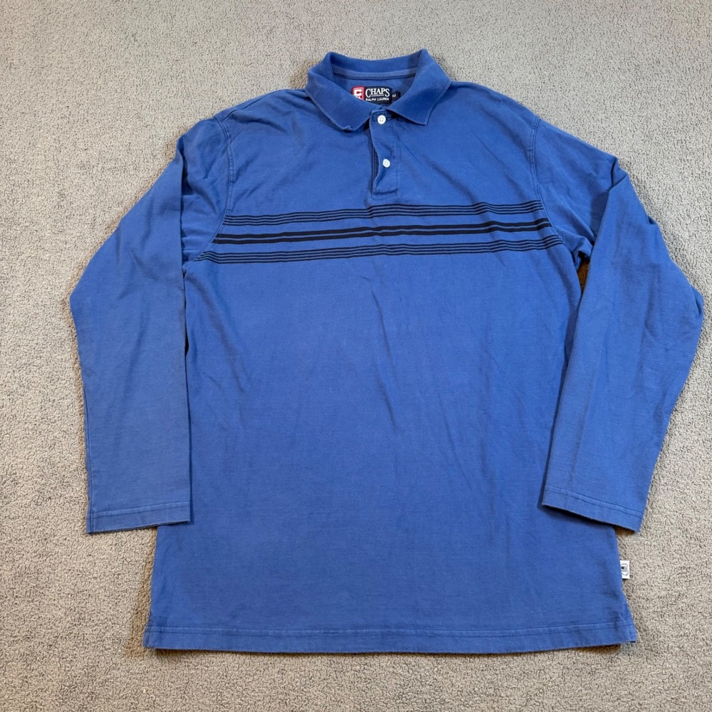 Chaps Ralph Lauren Mens Long Sleeve Polo Shirt Blue Striped M NA-301